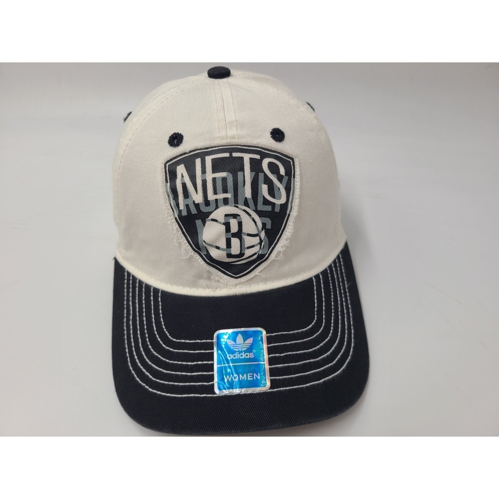 Women Brooklyn Nets Adidas Trefoil‎ Strapback Adjustable Hat Cap NBA White Black